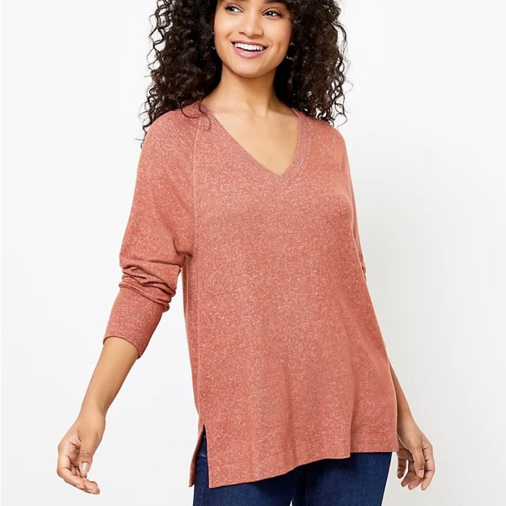 NEW Loft S Orange Rust V Neck Top Blouse